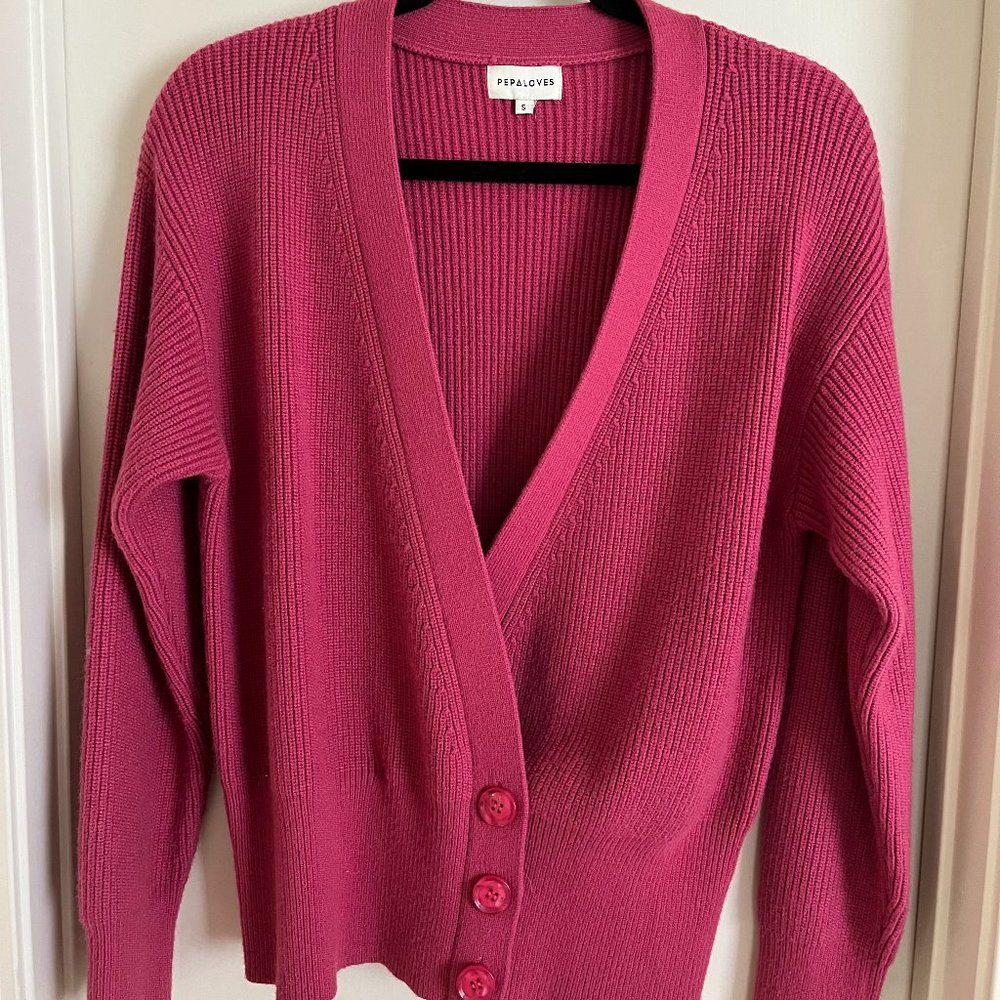 Raspberry colored sweater,  Pepaloves from Anthropologie, size Small